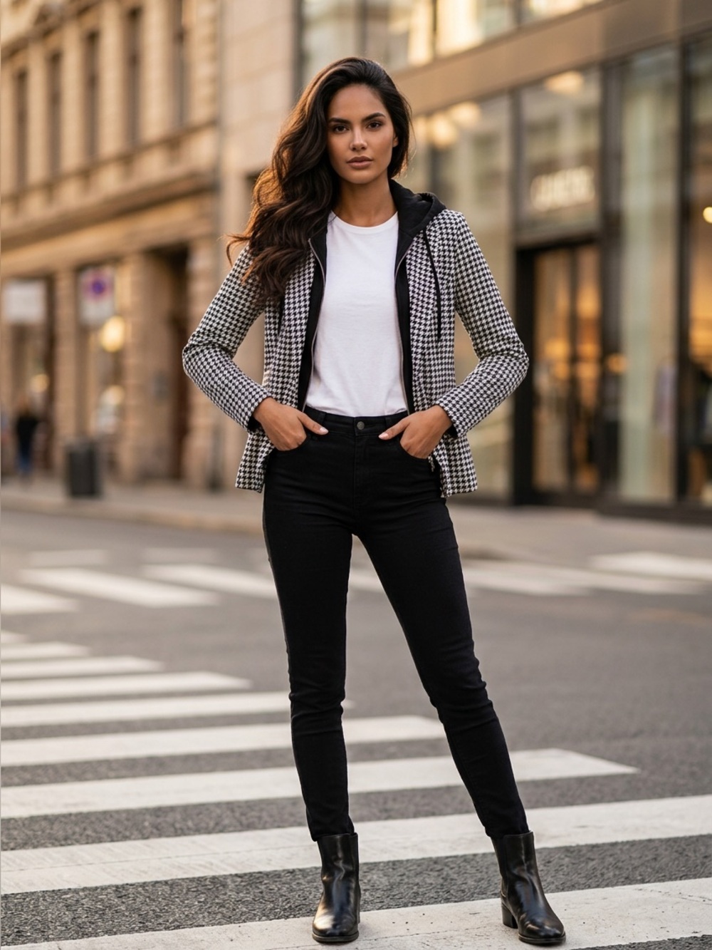 Guess Black and White Jacket With Removable Hoodie